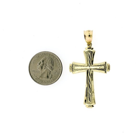 Real 10K Yellow Gold Large Diamond Cut Cross Pendant - Picture 8 of 8